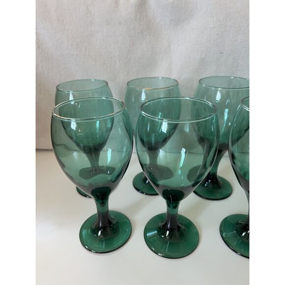 Set of 8 Vintage Libbey Teardrop Juniper Green Wine Glasses Water Goblet Bundle - Picture 2 of 12